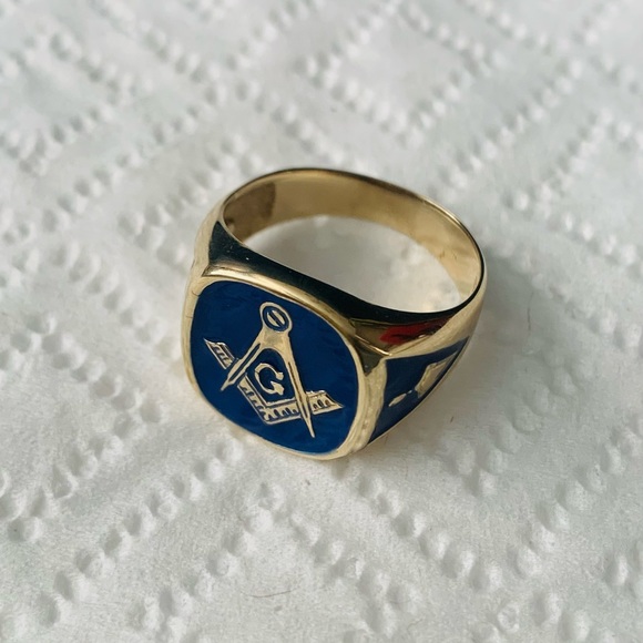 14 K Yellow gold with Blue enamel Masonic ring - Picture 8 of 10